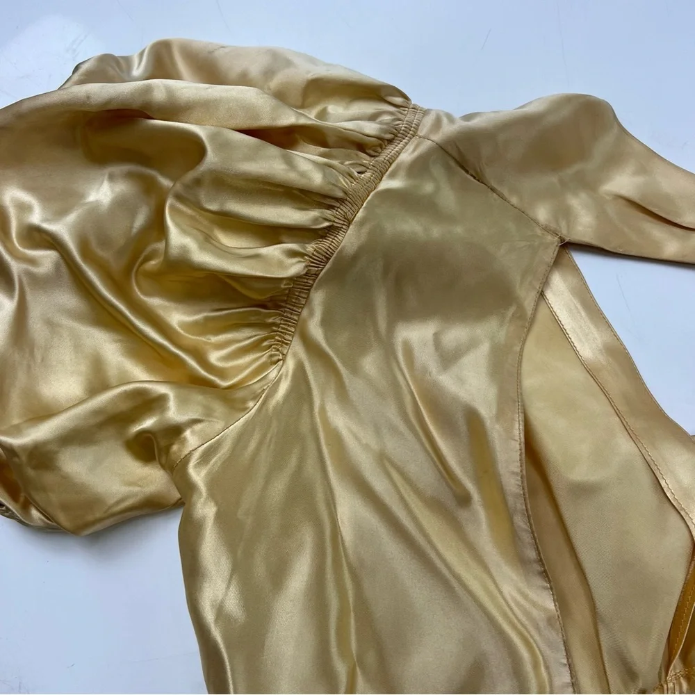 Vintage 90s 80s women’s yellow rose puff sleeve  mini dress M L76-27 - Picture 9 of 10